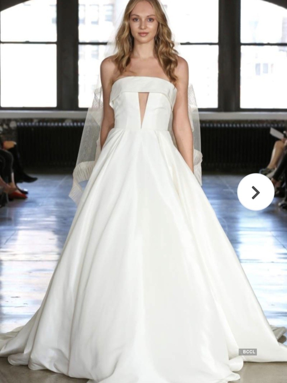 Watters W-Too Designer White Strapless A-Line Bridal Gown with Plunge Detail